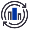 icon of circles around bar graph. 