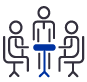 icon of three persons in a meeting. 