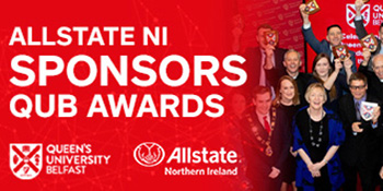 Allstate NI sponsors QUB awards - students holds up awards.  