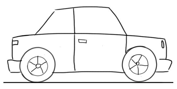 A drawing of a car. 