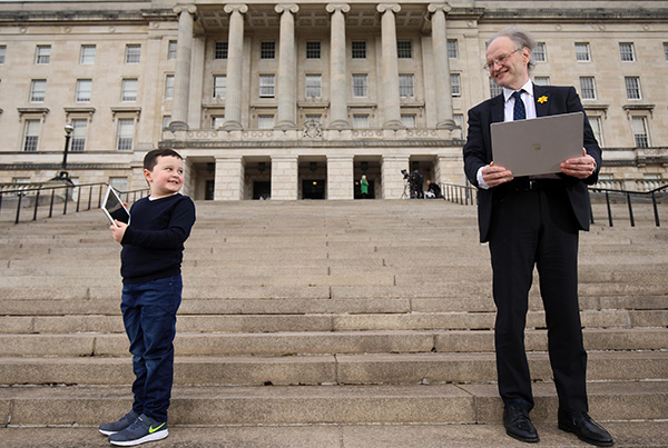 Jamie Campbell stands with Education Minister Peter Weir. 