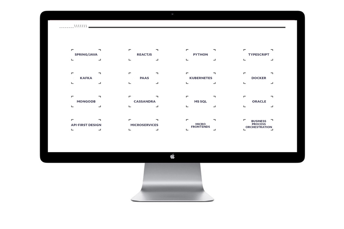 A monitor with a list of technologies NI uses. 